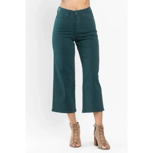 Judy Blue Teal Hailey Wide-Leg Cropped Pants - Picture 6 of 7